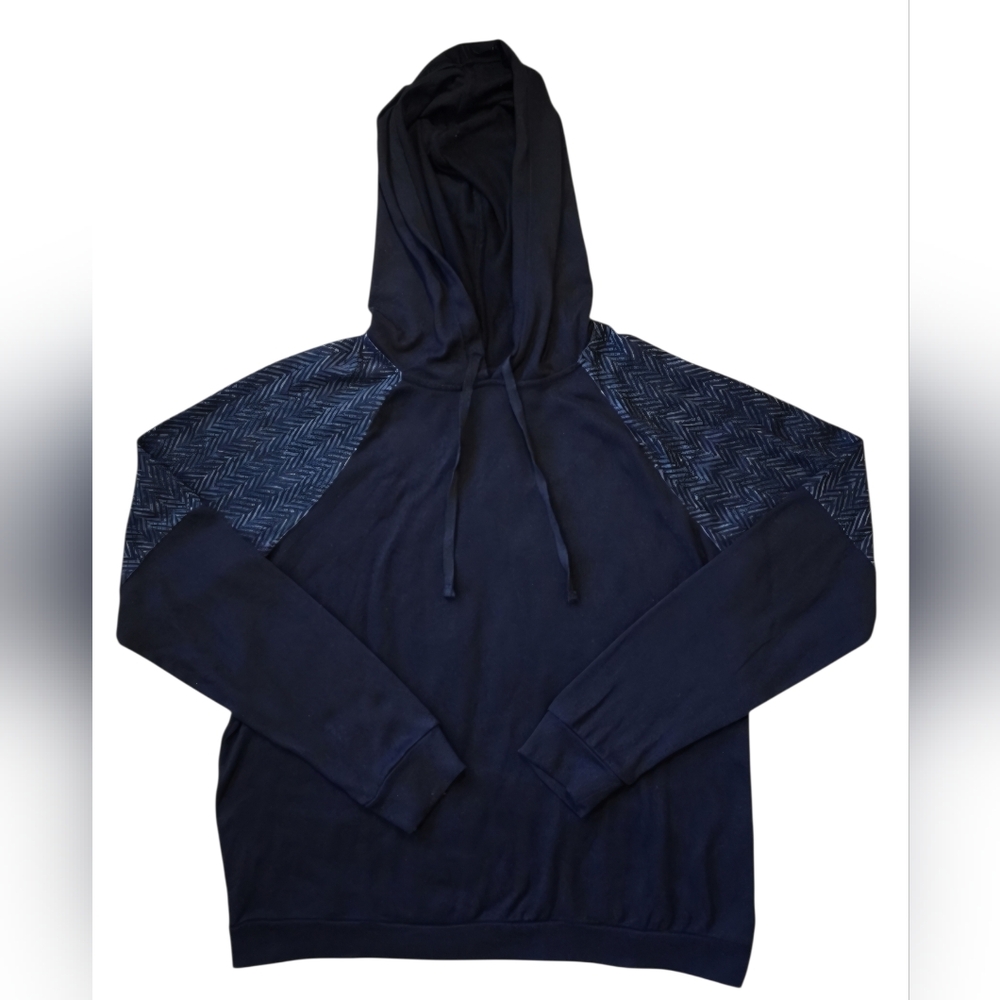 Simply Vera Wang Medium Black Herringbone Trim Shabby‎ Chic Athleisure Hoodie